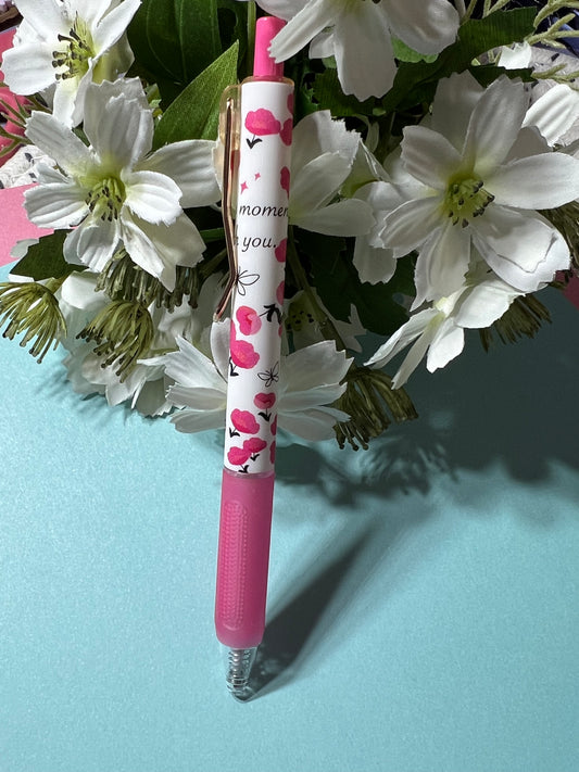 Pink + White Fowers soft Grip Gel Pen 0.5mm (refillable)