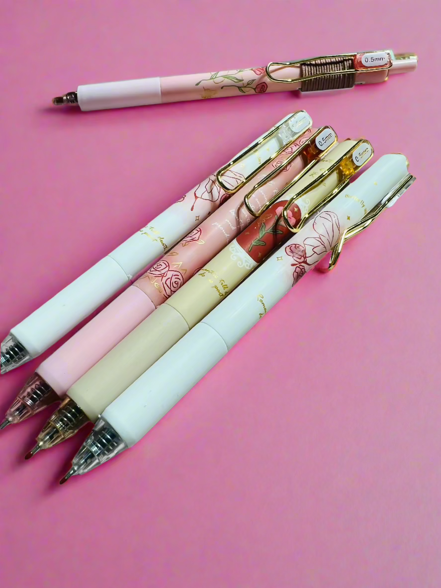 Floral Gel Pens with Clip 0.5mm | Black Ink