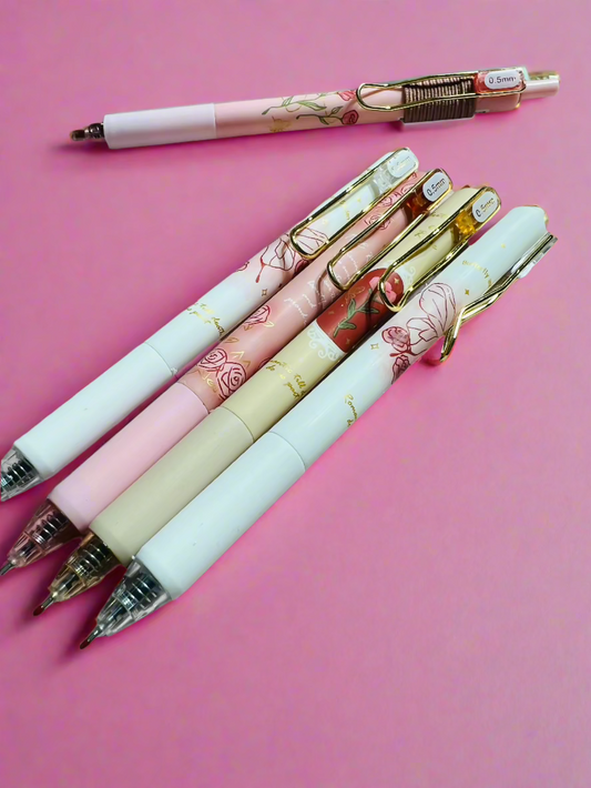 Floral Gel Pens with Clip 0.5mm | Black Ink