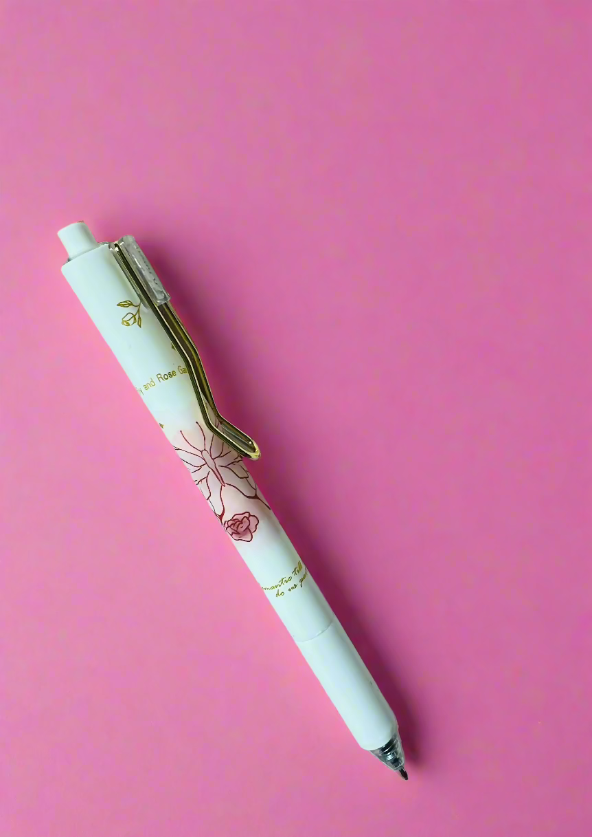 gel pen for writing with roses and butterflies 